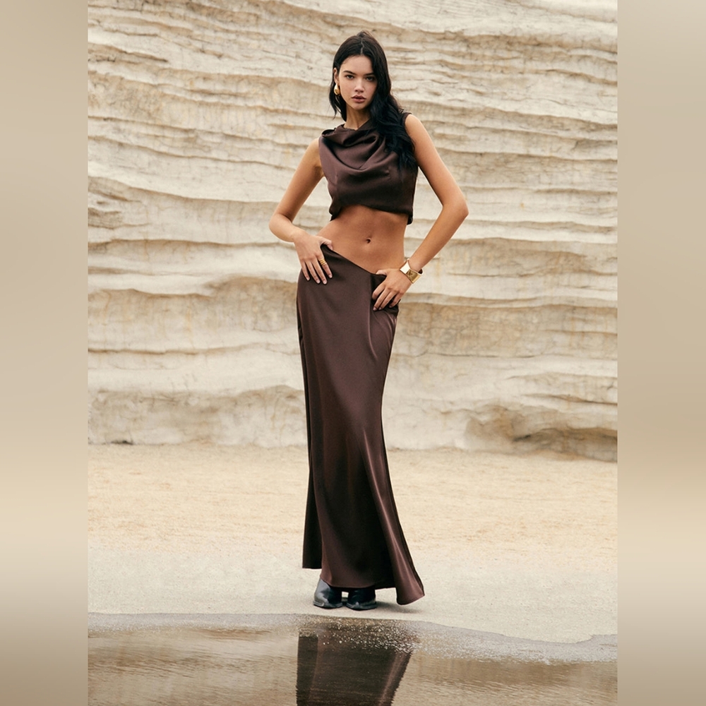 Commense Brown Maxi Skirt